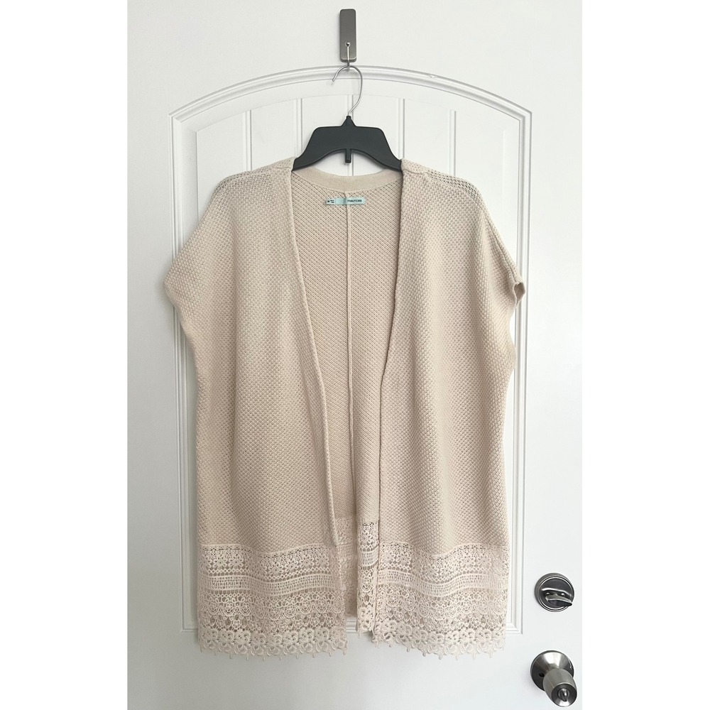 Maurices Women's Size S/M Cream Open Front Sleeveless Cardigan Boho Hippie Vest